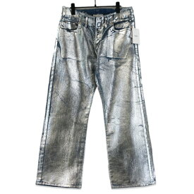 【中古】未使用 doublet ダブレット FOIL DENIM PANTS 24SS09PT261 デニムパンツ 箔プリント ユーズド加工 SILVER M メンズ70017583
