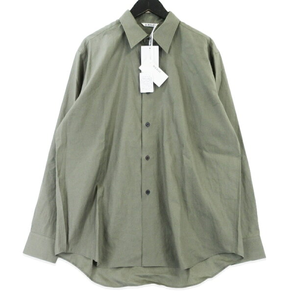 【中古】美品 AURALEE オーラリー WASHED FINX TWILL SHIRT A26AS01TN 長袖シャツ コットン 日本製  DARK OLIVE 4 メンズ 99001490