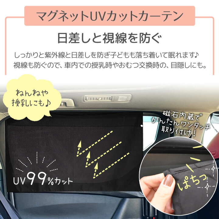 楽天市場 送料無料 マグネットカーテン 2枚入り ｌサイズ Uvカット メッシュ Rebalo おまかせ便2 車 日除け サンシェード カーテン ミニバン 車内 チャイルドシート 後部座席 窓 マグネット 車カーテン 車中泊 紫外線対策 送料込み レビュー特典対象