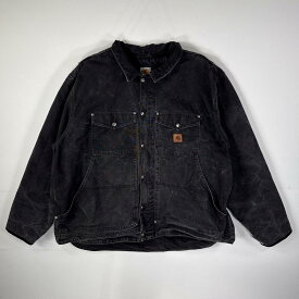 古着 カーハート Carhartt ワークジャケット ダックジャケット バック刺繍 ビッグサイズ　裏地フリース XXXL ブラック メンズ 【中古】