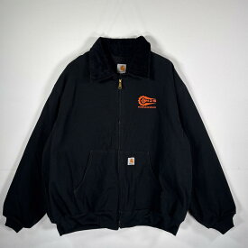 古着 カーハート Carhartt USA製 ダック ワークジャケット 裏地メッシュ 襟コーデュロイ ワンポイント刺繍 XXXXL ブラック メンズ 【中古】