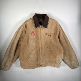 古着 ディッキーズ Dickies ダック ワークジャケット 襟コーデュロイ ワンポイント刺繍 裏地ブランケット XXL ベージュ メンズ 【中古】