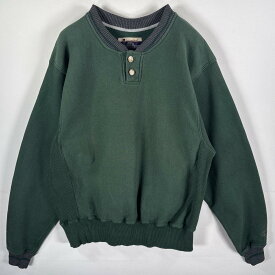 古着 チャンピオン Champion スウェット ハーフボタン リバースタイプ トレーナー ワンポイントロゴ刺繍 目なし グリーン メンズ 【中古】