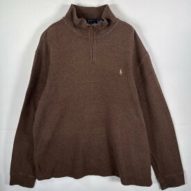 古着 ポロ・ラルフローレン POLO RALPH LAUREN コットンニット ワンポイントロゴ刺繍 ハーフジップ ビッグサイズ XXL ブラウン メンズ 【中古】
