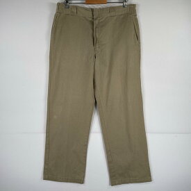 古着 ディッキーズ Dickies ワークパンツ 作業着 ストレート ワンポイント センタープレス ベージュ メンズ 【中古】
