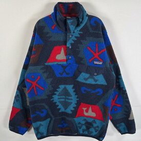古着 パタゴニア patagonia フリースジャケット ネイティブ柄 シンチラ スナップT マルチカラー 小さいサイズ XS ブルー系 総柄 メンズ 【中古】