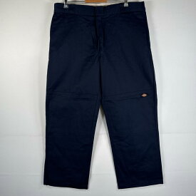古着 ディッキーズ Dickies ワークパンツ 作業着 ワンポイント ロゴ ストレート ダブルニー 大きいサイズ w40 L30 ネイビー メンズ 【中古】