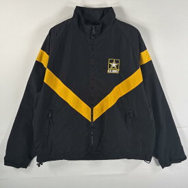 古着 ミリタリー ミリタリージャケット トレーニングジャケット U.S.ARMY 米軍 ワンポイント刺繍ロゴ フルジップ M ブラック ツートン メンズ 【中古】