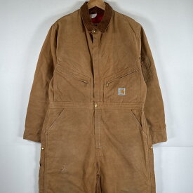 古着 80's/80年代 ヴィンテージ カーハート Carhartt USA製 長袖つなぎ 100YEARS ダック地 ワーク 作業着 オールインワン 裾ファスナー 大きいサイズ 中綿 100周年 44R ベージュ メンズ 【中古】