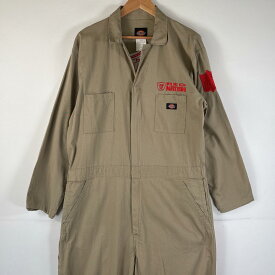 古着 ディッキーズ Dickies 長袖つなぎ オールインワン ワーク 作業着 大きいサイズ ビッグ刺繍 サイドポケット ワッペン XL ベージュ メンズ 【中古】