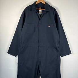 古着 ディッキーズ Dickies 長袖つなぎ オールインワン ワーク 作業着 大きいサイズ ワンポイントロゴ サイドポケット 2XLT ネイビー メンズ 【中古】