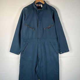 古着 90's/90年代 ディッキーズ Dickies 長袖つなぎ オールインワン ワーク 作業着 ワンポイントロゴ TALONジップ M ネイビー系 メンズ 【中古】