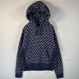 古着 00’s/00年代 チャンピオン Champion パーカー リバースウィーブ 復刻 フーディー フード紐 マフポケット LARGE ネイビー 総柄 メンズ 【中古】
