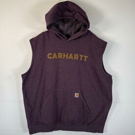 古着 カーハート Carhartt スウェットベスト ビッグプリントロゴ フーディ プルオーバー 大きいサイズ XXL パープル メンズ 【中古】