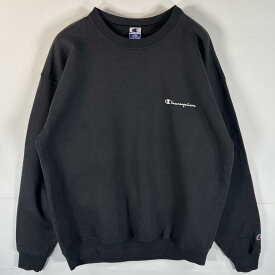 古着 90's/90年代 チャンピオン Champion スウェット トレーナー ワンポイントロゴ刺繍 クルーネック ワッペン L ブラック メンズ 【中古】