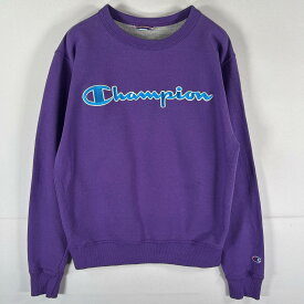古着 チャンピオン Champion スウェット トレーナー プルオーバー ビッグロゴワッペン刺繍 クルーネック S パープル メンズ 【中古】