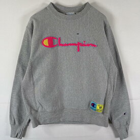 古着 チャンピオン Champion スウェット リバースウィーブ トレーナー プルオーバー クルーネック ビッグロゴワッペン MEDIUM グレー メンズ 【中古】