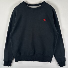 古着 チャンピオン Champion スウェット トレーナー プルオーバー ワンポイントロゴ刺繍 クルーネック L ブラック メンズ 【中古】