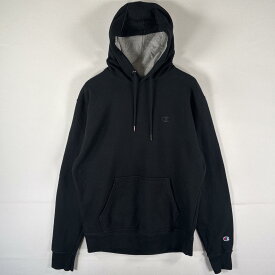 古着 チャンピオン Champion パーカー プルオーバー フーディ スウェット ワンポイントロゴ刺繍 マフポケット M ブラック メンズ 【中古】