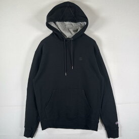古着 チャンピオン Champion パーカー スウェット フーディ ワンポイントロゴ刺繍 マフポケット プルオーバー M ブラック メンズ 【中古】