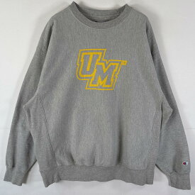 古着 チャンピオン Champion スウェット オリジナルリバースウィーブ トレーナー 大きいサイズ クルーネック ビッグロゴプリント XL グレー メンズ 【中古】