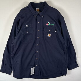 古着 カーハート Carhartt 長袖シャツ ワークシャツ ボタンシャツ 刺繍ロゴ ブランドロゴ 大きいサイズ 胸ポケット 2XL ネイビー メンズ 【中古】