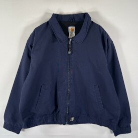 古着 カーハート Carhartt ワークジャケット フルジップ ワンポイントロゴ ナイロンジャケット 大きいサイズ ネイビー メンズ 【中古】