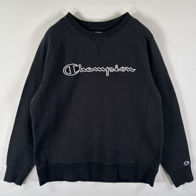 古着 チャンピオン Champion スウェット トレーナー プルオーバー クルーネック ビッグロゴワッペン 前V L ブラック メンズ 【中古】