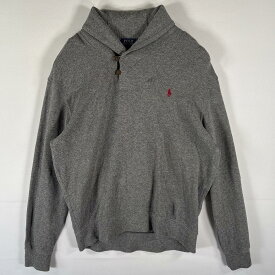 古着 ポロ・ラルフローレン POLO RALPH LAUREN スウェット コットンニット トレーナー ショールカラー ワンポイント L グレー メンズ 【中古】