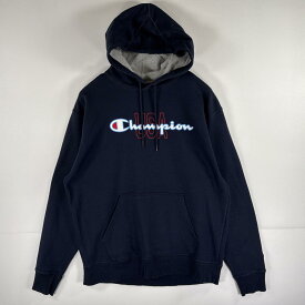古着 チャンピオン Champion パーカー スウェット ビッグロゴプリント プルオーバー フーディ L ネイビー メンズ 【中古】