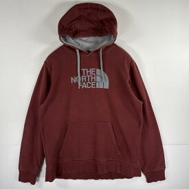 古着 ザ・ノースフェイス THE NORTH FACE パーカー プルオーバー フーディ スウェット ビッグロゴプリント L ワインレッド系 メンズ 【中古】