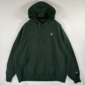 古着 チャンピオン Champion パーカー リバースウィーブ スウェット ワンポイントロゴ プルオーバー 大きいサイズ 2XL グリーン メンズ 【中古】