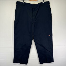 古着 ディッキーズ Dickies ワークパンツ ダブルニー ワンポイントロゴ サイドポケット ジッパーフライ w42 L30 ネイビー メンズ 【中古】