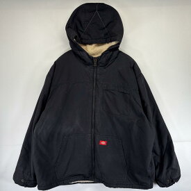 古着 ディッキーズ Dickies ワークジャケット ダック ボア パーカー 大きいサイズ ワンポイントロゴ 3XLR ブラック メンズ 【中古】