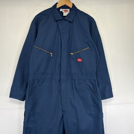 古着 ディッキーズ Dickies 長袖つなぎ オールインワン ワーク 作業着 ワンポイントロゴ 大きいサイズ 胸ポケット 46 ネイビー メンズ 【中古】