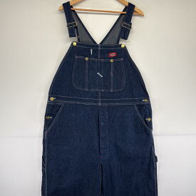 古着 ディッキーズ Dickies オーバーオール デニム ワーク ワンポイントロゴ 大きいサイズ 胸ポケット w44 L30 ブルー メンズ 【中古】