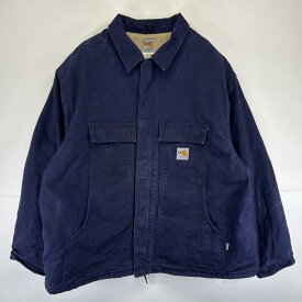 古着 カーハート Carhartt ワークジャケット ダック 中綿 フルジップ ワンポイントロゴ 大きいサイズ 3XL ネイビー メンズ 【中古】