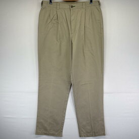 古着 トミーヒルフィガー TOMMY HILFIGER チノパンツ 2タック 長ズボン ロングパンツ ワンポイントロゴ刺繍 旧ロゴ w36 L34 ベージュ系 メンズ 【中古】