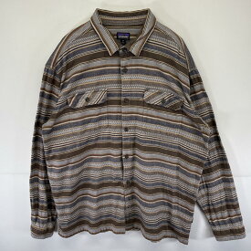 古着 パタゴニア patagonia 長袖 ネルシャツ ボーダー 胸ポケット 大きいサイズ ボタン アウトドア XXL ブラウン メンズ 【中古】