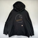 古着 カーハート Carhartt パーカー スウェット ビッグロゴプリント プルオーバー 大きいサイズ XXXXL ブラック メン…