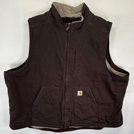 古着 カーハート Carhartt ダックベスト ボア ワンポイントロゴ フルジップ 大きいサイズ 4XL ブラウン系 メンズ 【中古】
