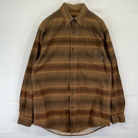 古着 ウールリッチ WOOLRICH 長袖シャツ ボタンダウン ボーダー ワンポイントロゴ M ブラウン系 メンズ 【中古】