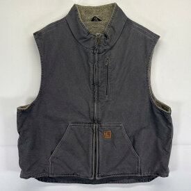 古着 カーハート Carhartt ベスト ダック 大きいサイズ ボアライナー ワンポイントロゴ 2XL ダークグレー系 メンズ 【中古】