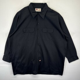 古着 ディッキーズ Dickies 長袖シャツ ワークシャツ 無地 胸ポケット 大きいサイズ 作業着 XXXL ブラック メンズ 【中古】