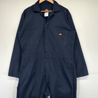 古着 ディッキーズ Dickies 長袖つなぎ オールインワン ワンポイントロゴ ワーク 大きいサイズ L ネイビ…