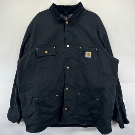 古着 カーハート Carhartt ワークジャケット ワンポイントロゴ ミシガンチョアコート 襟コーデュロイ 3XLT ブラック メンズ 【中古】