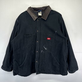 古着 ディッキーズ Dickies ワークジャケット 大きいサイズ 襟コーデュロイ ワンポイントロゴ カバーオール 4XL ブラック メンズ 【中古】