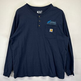 古着 カーハート Carhartt 長袖Tシャツ 大きいサイズ ルーズフィット ワンポイントロゴ ポケット ワーク XL ネイビー メンズ 【中古】