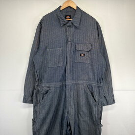 古着 ディッキーズ Dickies 長袖つなぎ オールインワン ワーク 作業着 大きいサイズ ヘリンボーン ワンポイントロゴ 2XLT ネイビー系 メンズ 【中古】