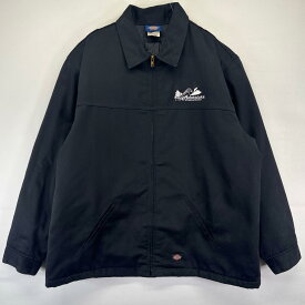 古着 ディッキーズ Dickies ジャケット フルジップ 刺繍 中綿 バックデザイン ワーク 企業ロゴ 大きいサイズ 2XL ブラック系 メンズ 【中古】